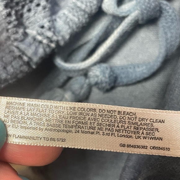 Saturday Sunday Anthropologie Blue Laser Cut Camo Top, Drawstring Waist, Small - Picture 8 of 11